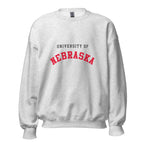 Unisex sweatshirt featuring University of Nebraska name and branding in scarlet and cream