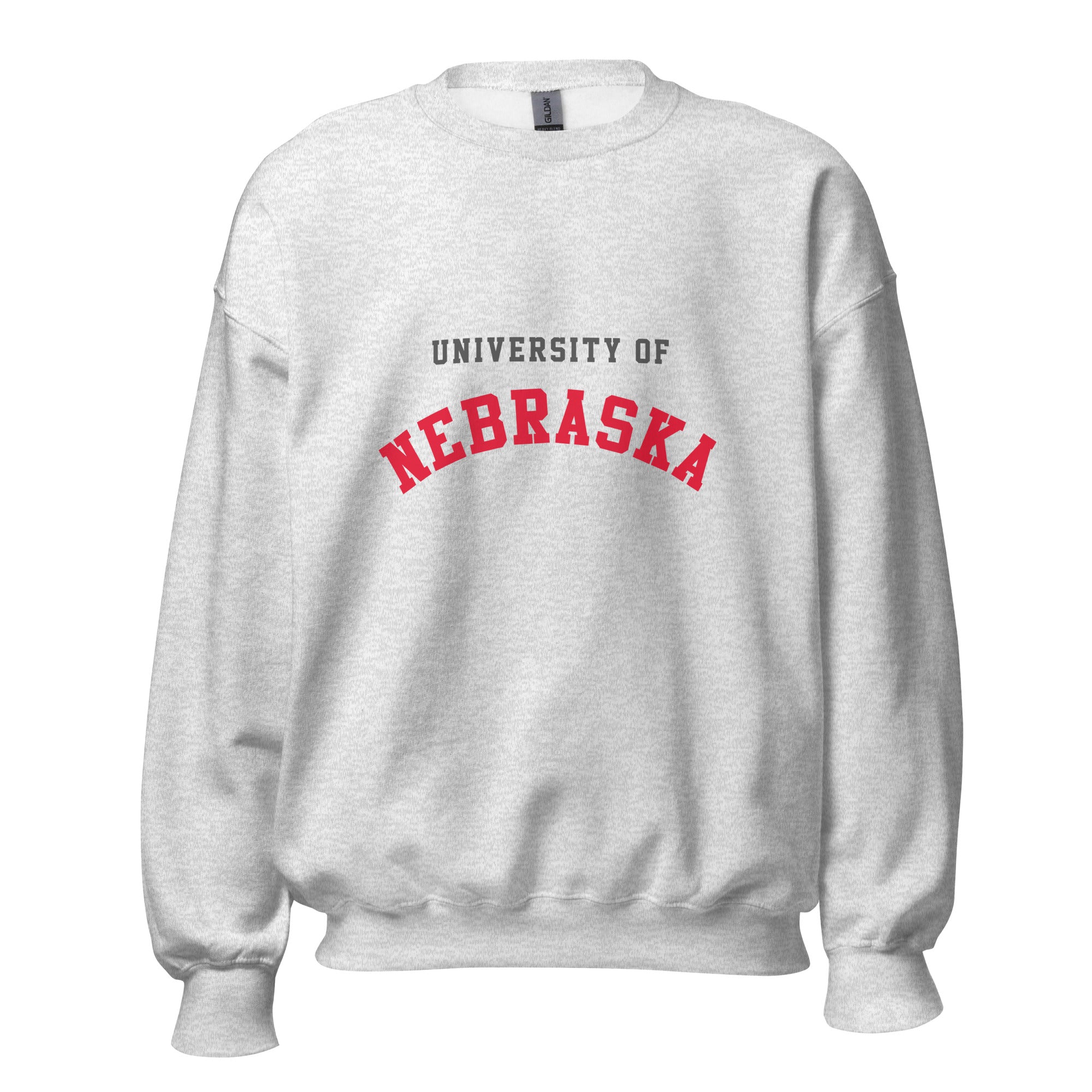 Unisex sweatshirt featuring University of Nebraska name and branding in scarlet and cream