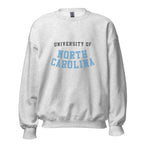 Unisex sweatshirt featuring University of North Carolina name and branding in Carolina blue and white