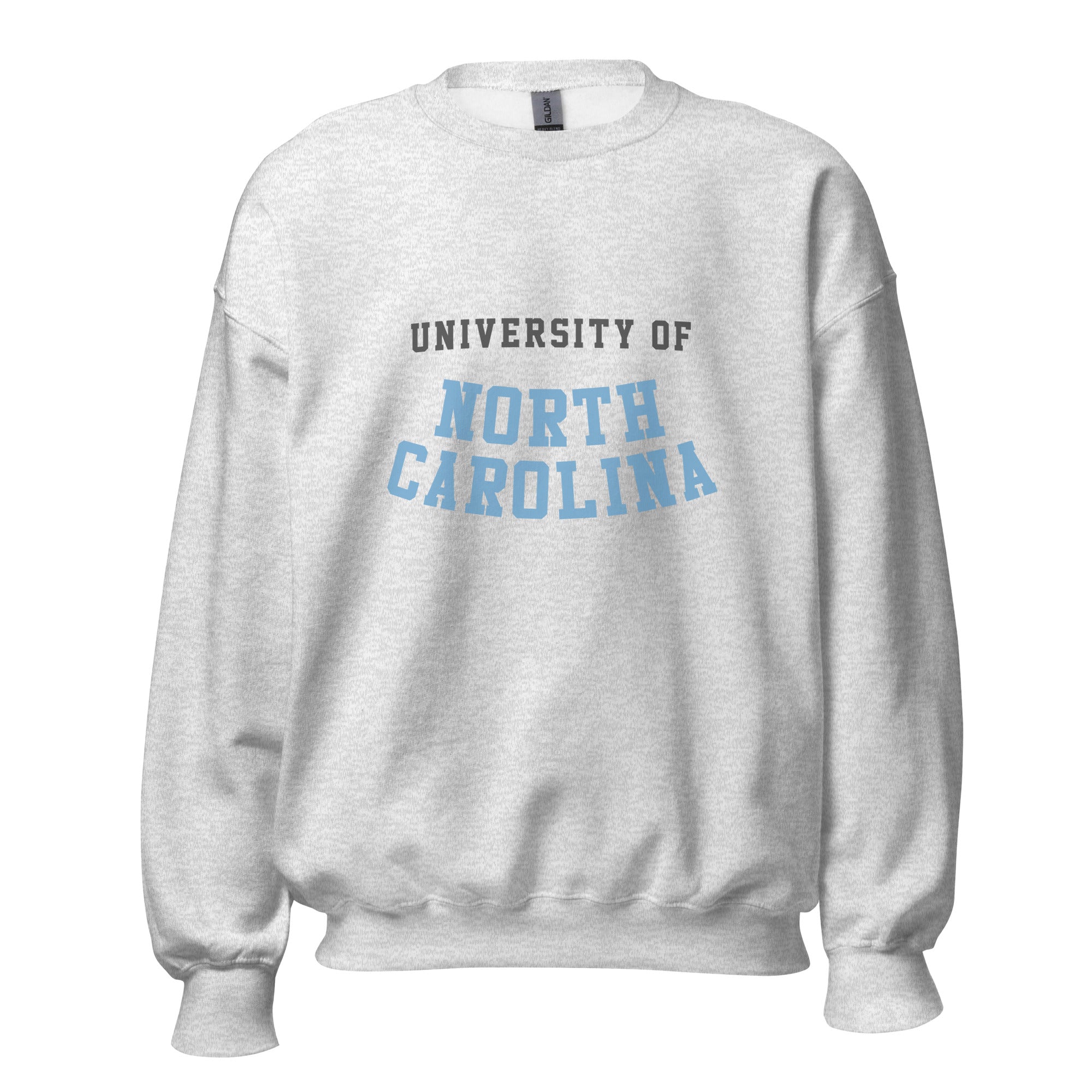 Unisex sweatshirt featuring University of North Carolina name and branding in Carolina blue and white