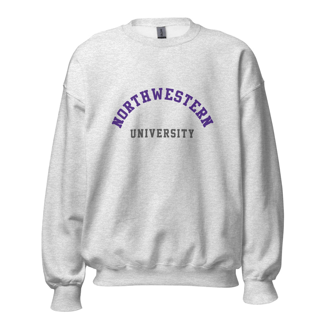 Unisex sweatshirt featuring Northwestern University name and branding in purple and white