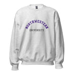 Unisex sweatshirt featuring Northwestern University name and branding in purple and white
