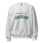 Unisex sweatshirt featuring University of Oregon name and branding in green and yellow
