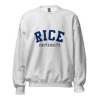 Unisex sweatshirt featuring Rice University name and branding in navy and grey
