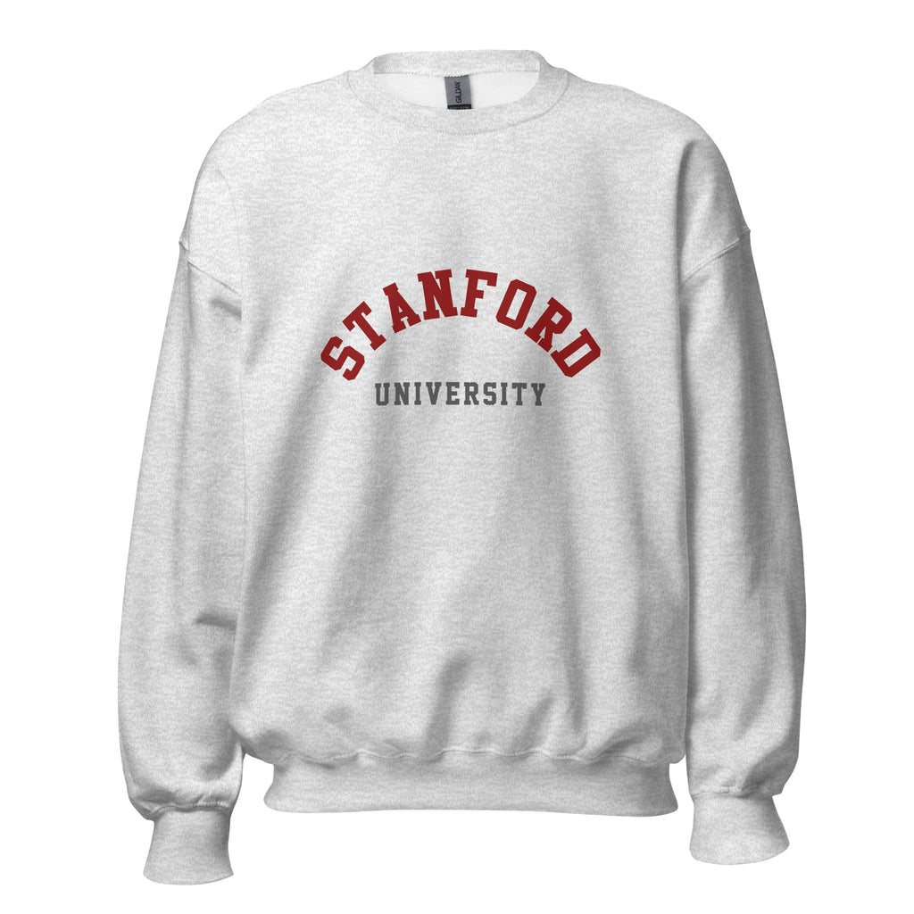 Unisex sweatshirt featuring Stanford University name and branding in cardinal red and white