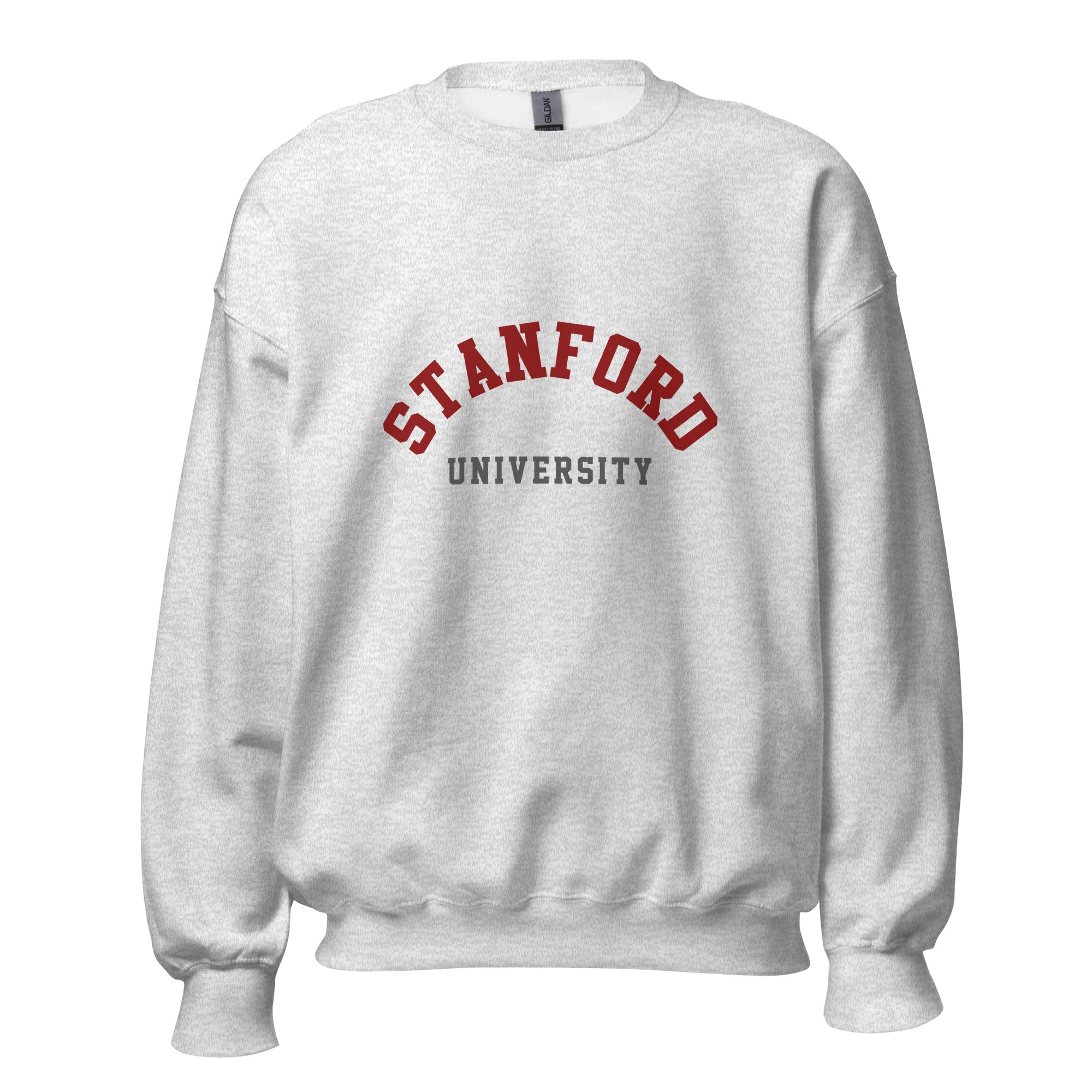 Unisex sweatshirt featuring Stanford University name and branding in cardinal red and white