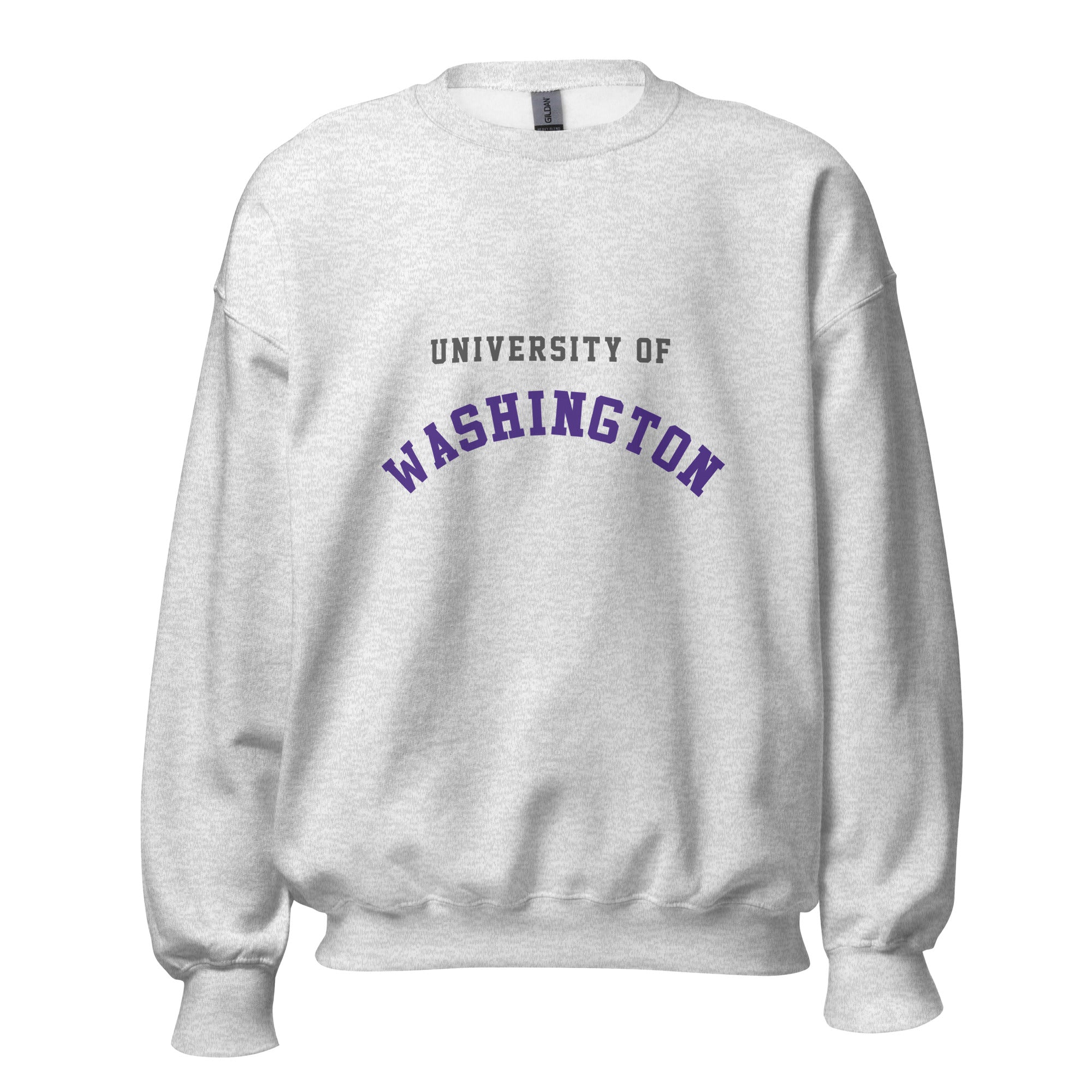 Unisex sweatshirt featuring University of Washington name and branding in purple and gold
