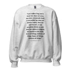 Unisex navy blue sweatshirt with 1 Corinthians 13:4-7 Bible verse printed in black text on front