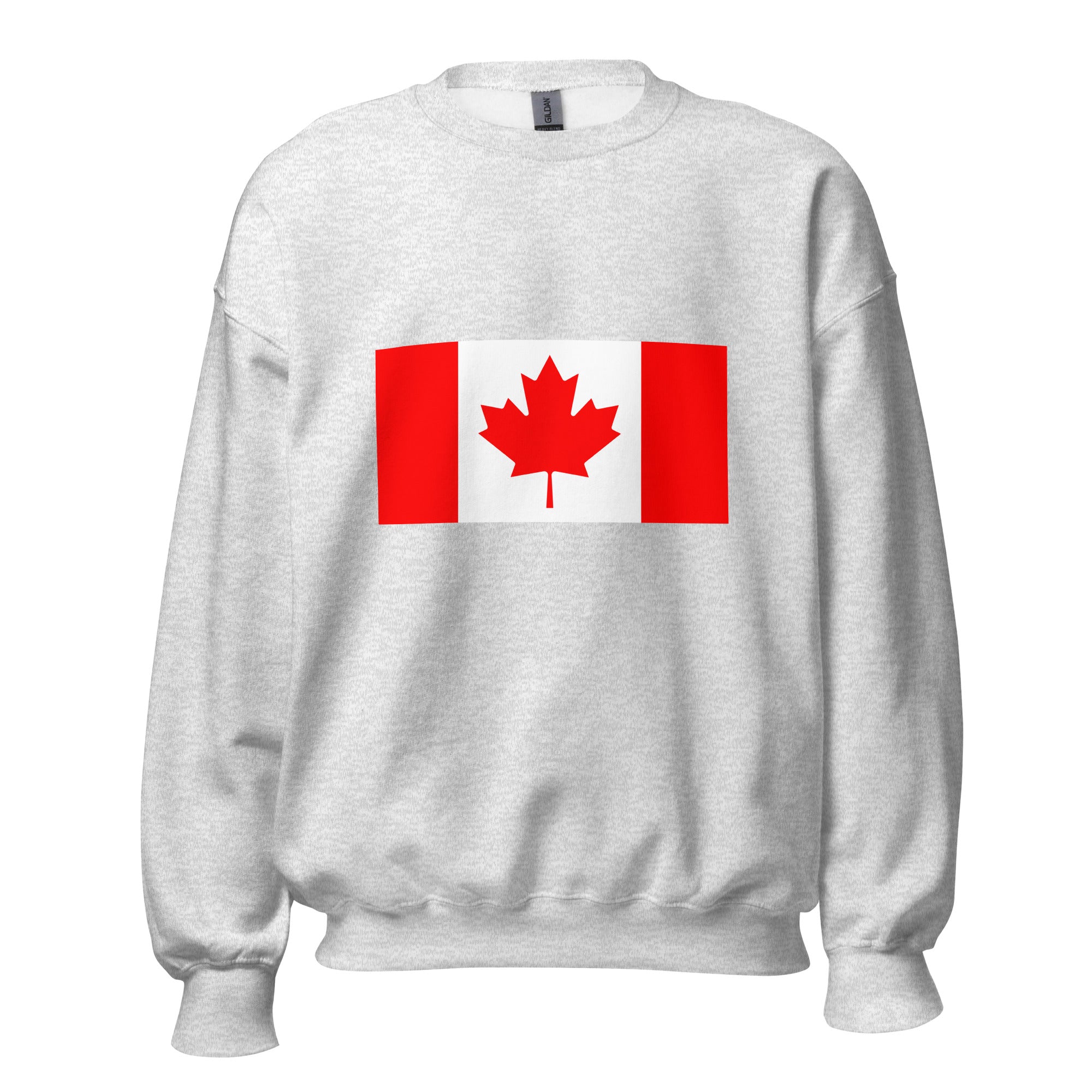 Unisex black sweatshirt featuring Canadian flag design printed across the front chest