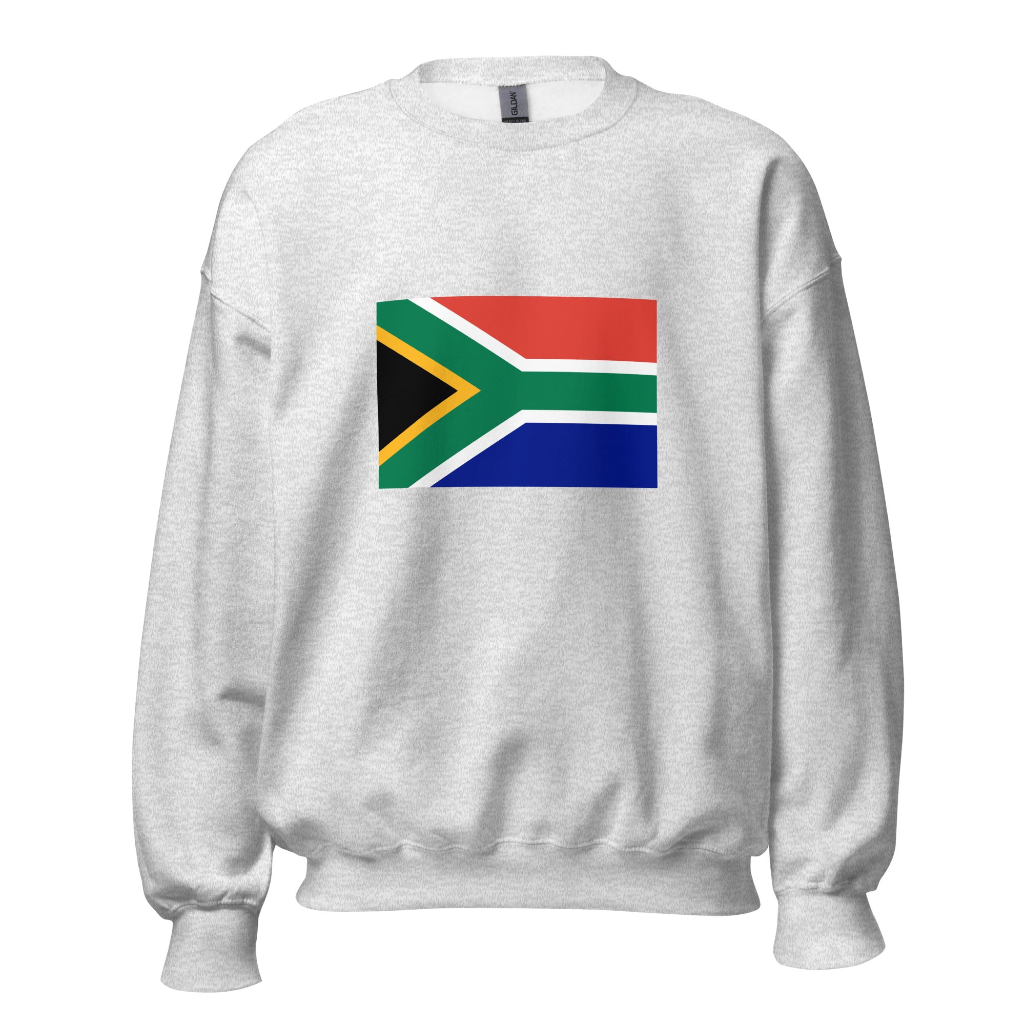 Unisex black sweatshirt featuring South African flag design printed across the front chest