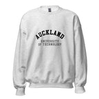 Unisex black sweatshirt featuring Auckland University of Technology logo printed across the front chest