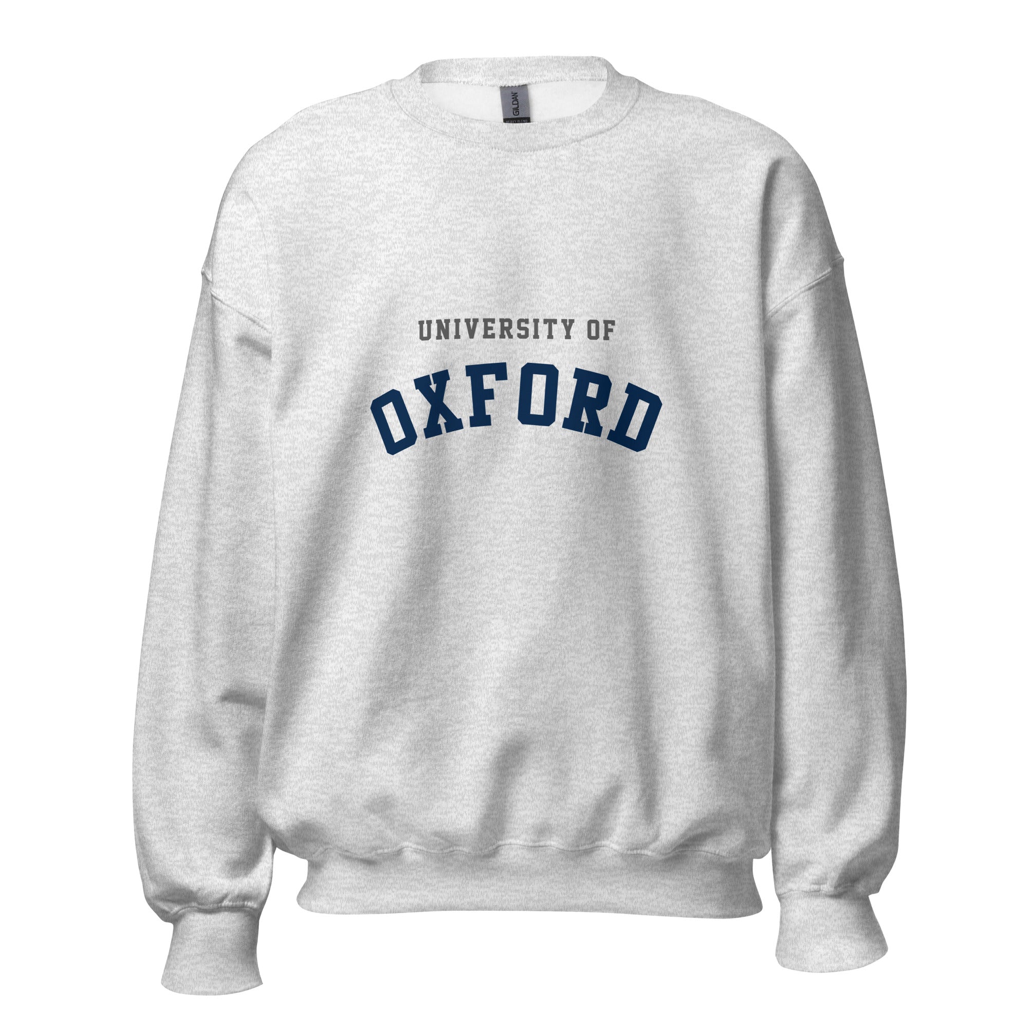 Unisex black sweatshirt featuring University of Oxford logo printed across the front chest