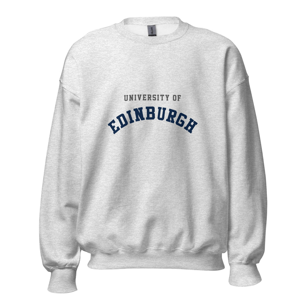 Unisex black sweatshirt featuring University of Edinburgh logo printed across the front chest