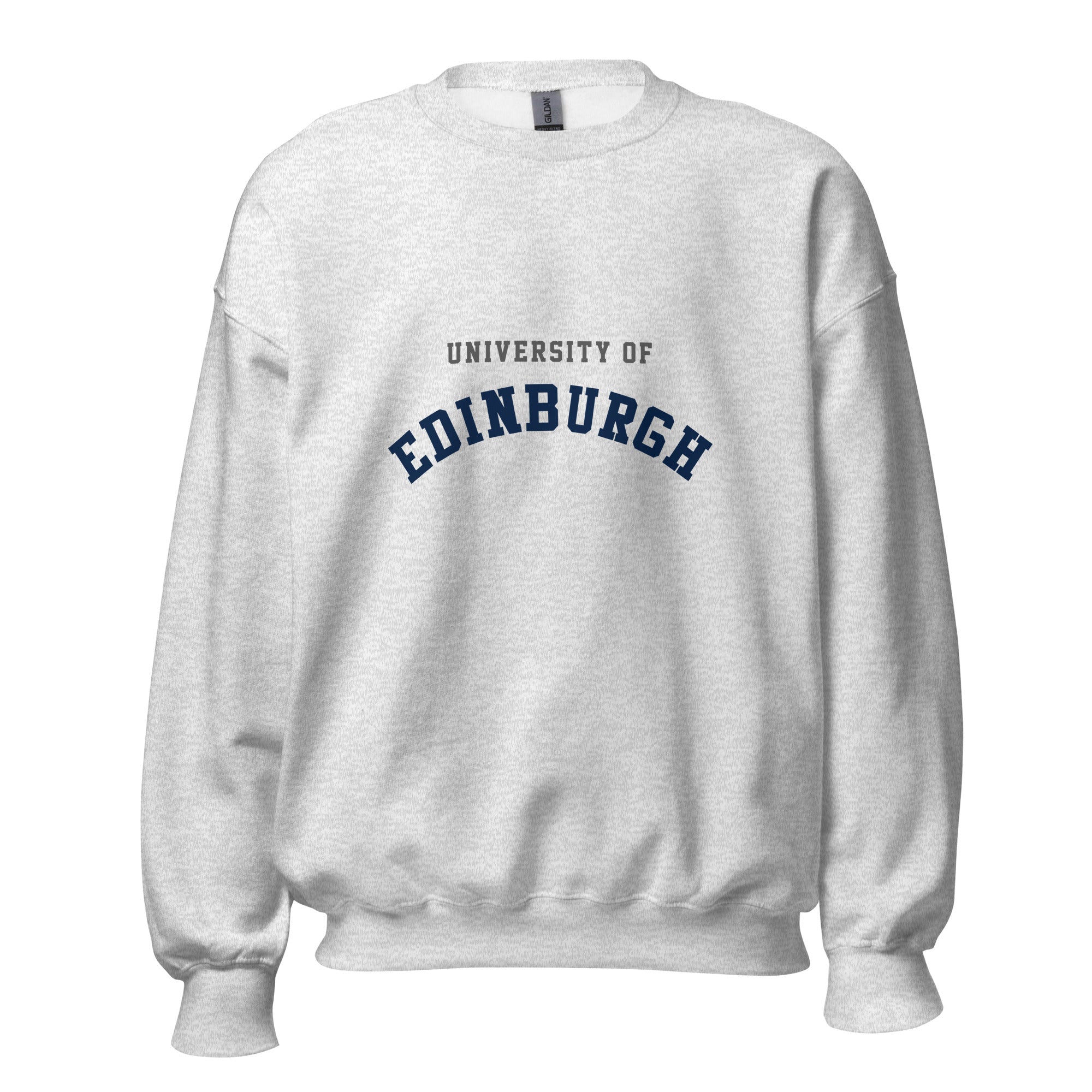 Unisex black sweatshirt featuring University of Edinburgh logo printed across the front chest