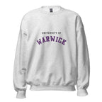 Unisex black sweatshirt featuring University of Warwick logo printed across the front chest