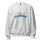 Unisex black sweatshirt featuring University of Glasgow logo printed across the front chest