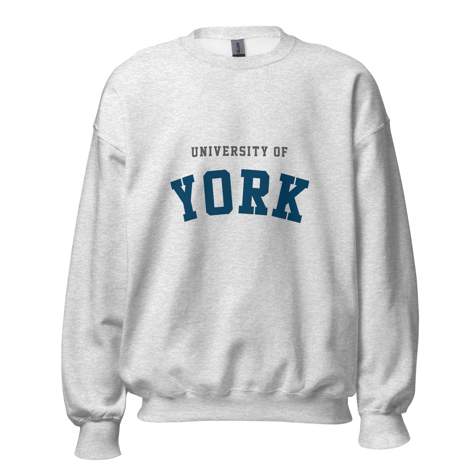 Unisex black sweatshirt featuring University of York logo printed across the front chest