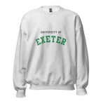Unisex black sweatshirt featuring University of Exeter logo printed across the front chest