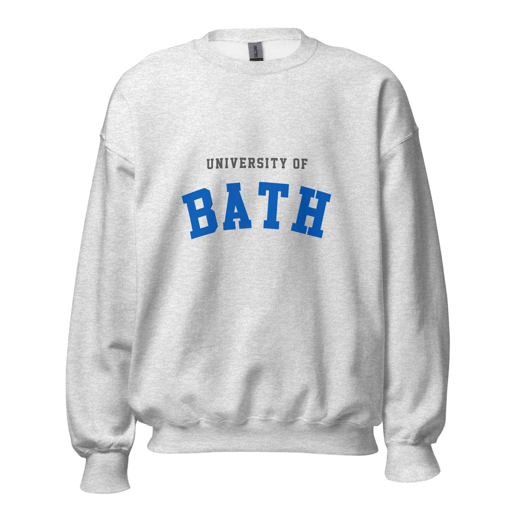 Unisex black sweatshirt featuring University of Bath logo printed across the front chest