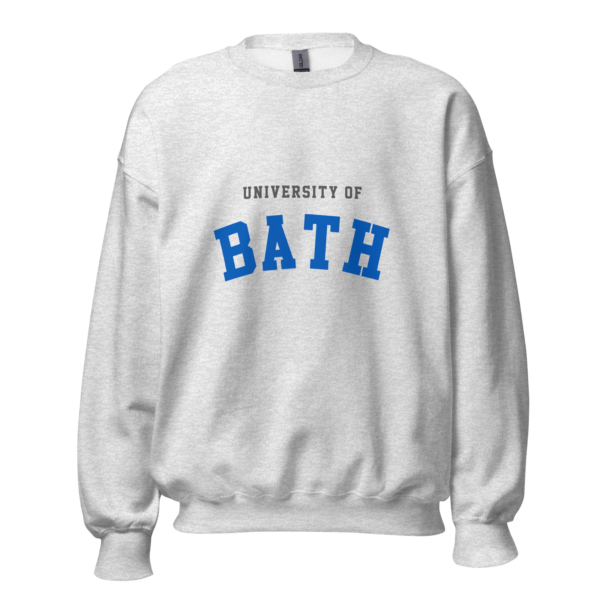 Unisex black sweatshirt featuring University of Bath logo printed across the front chest