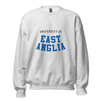 Unisex black sweatshirt featuring University of East Anglia logo printed across the front chest