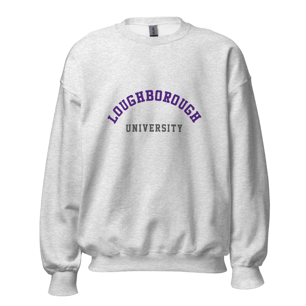 Unisex black sweatshirt featuring Loughborough University logo printed across the front chest