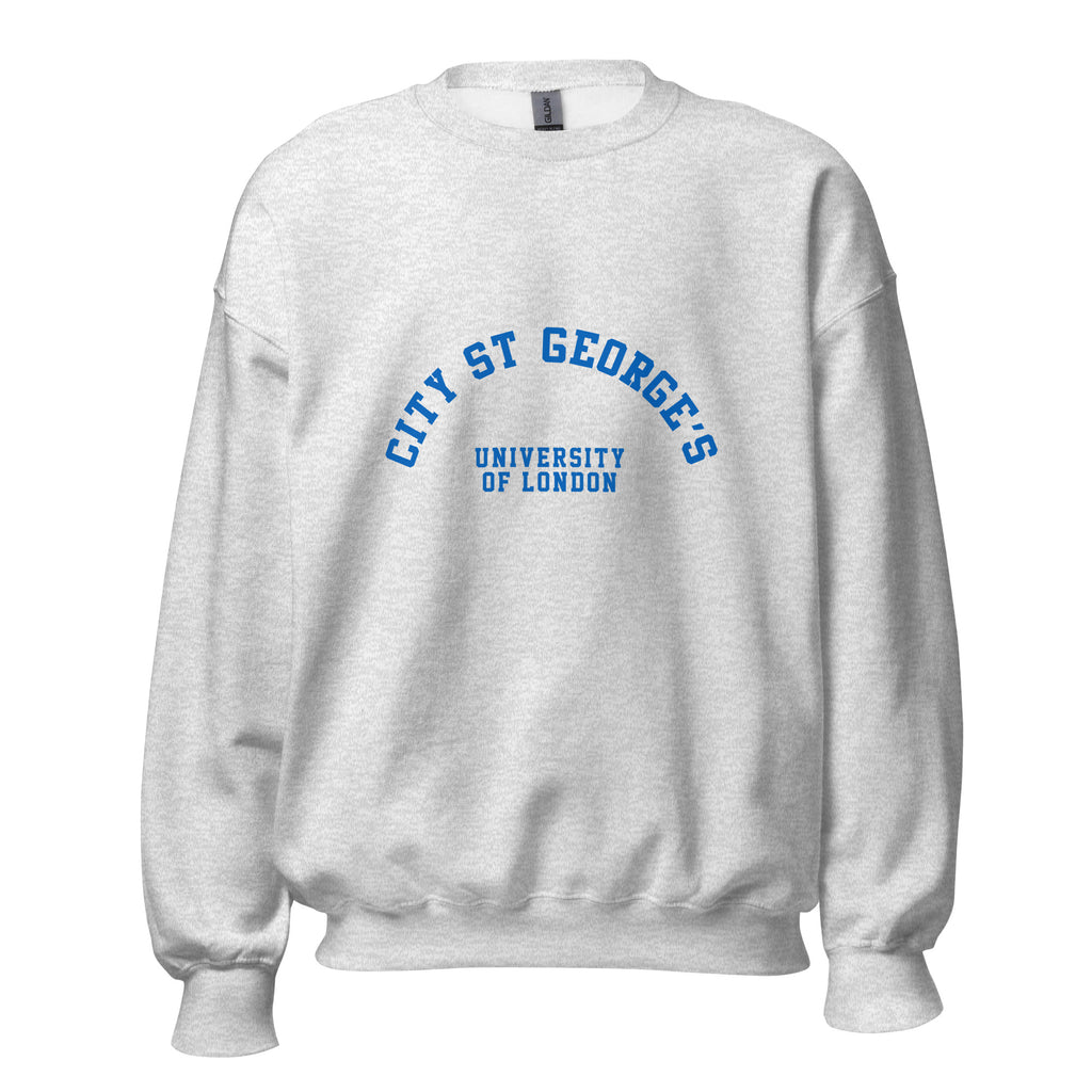Unisex black sweatshirt featuring St George's, University of London logo printed across the front chest