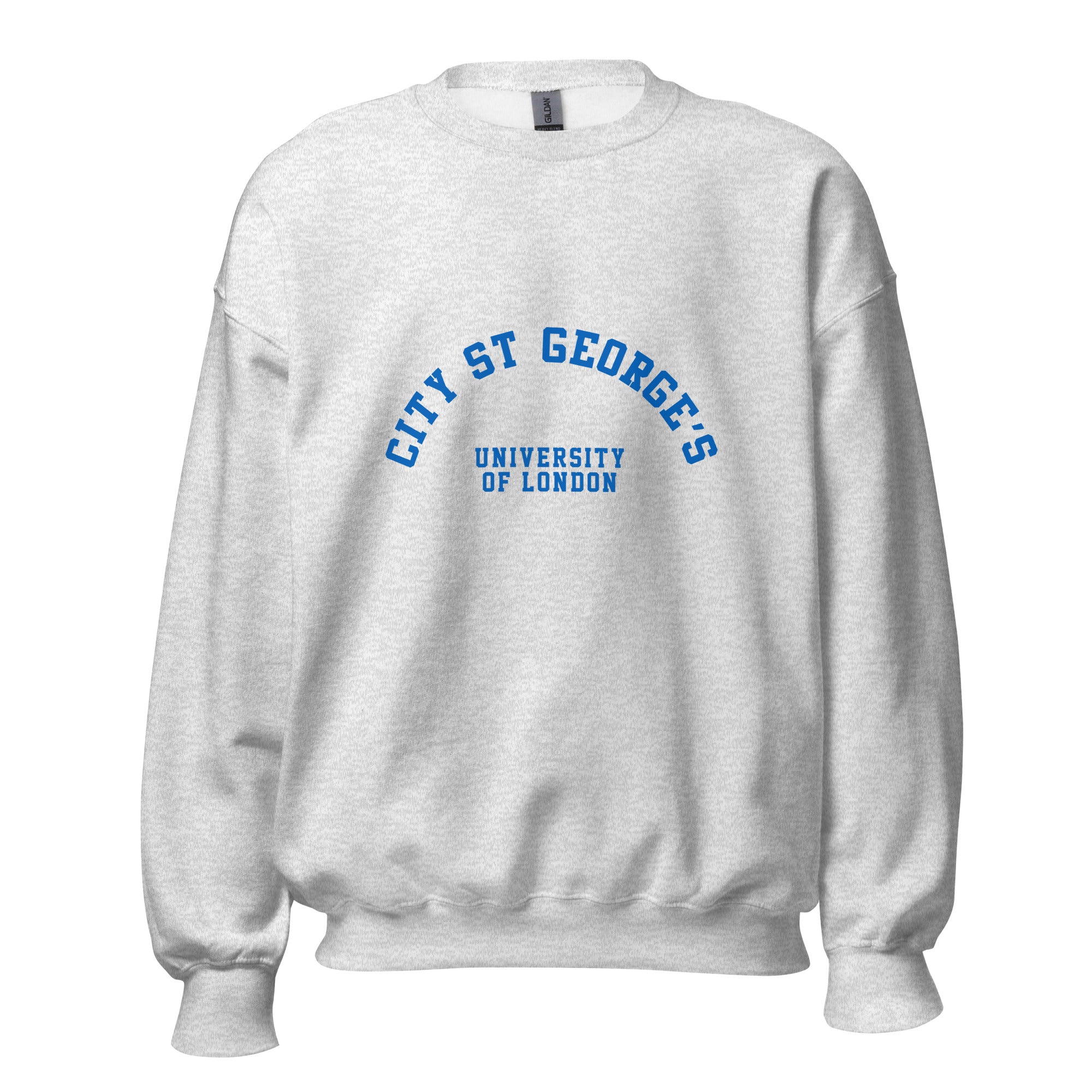 Unisex black sweatshirt featuring St George's, University of London logo printed across the front chest