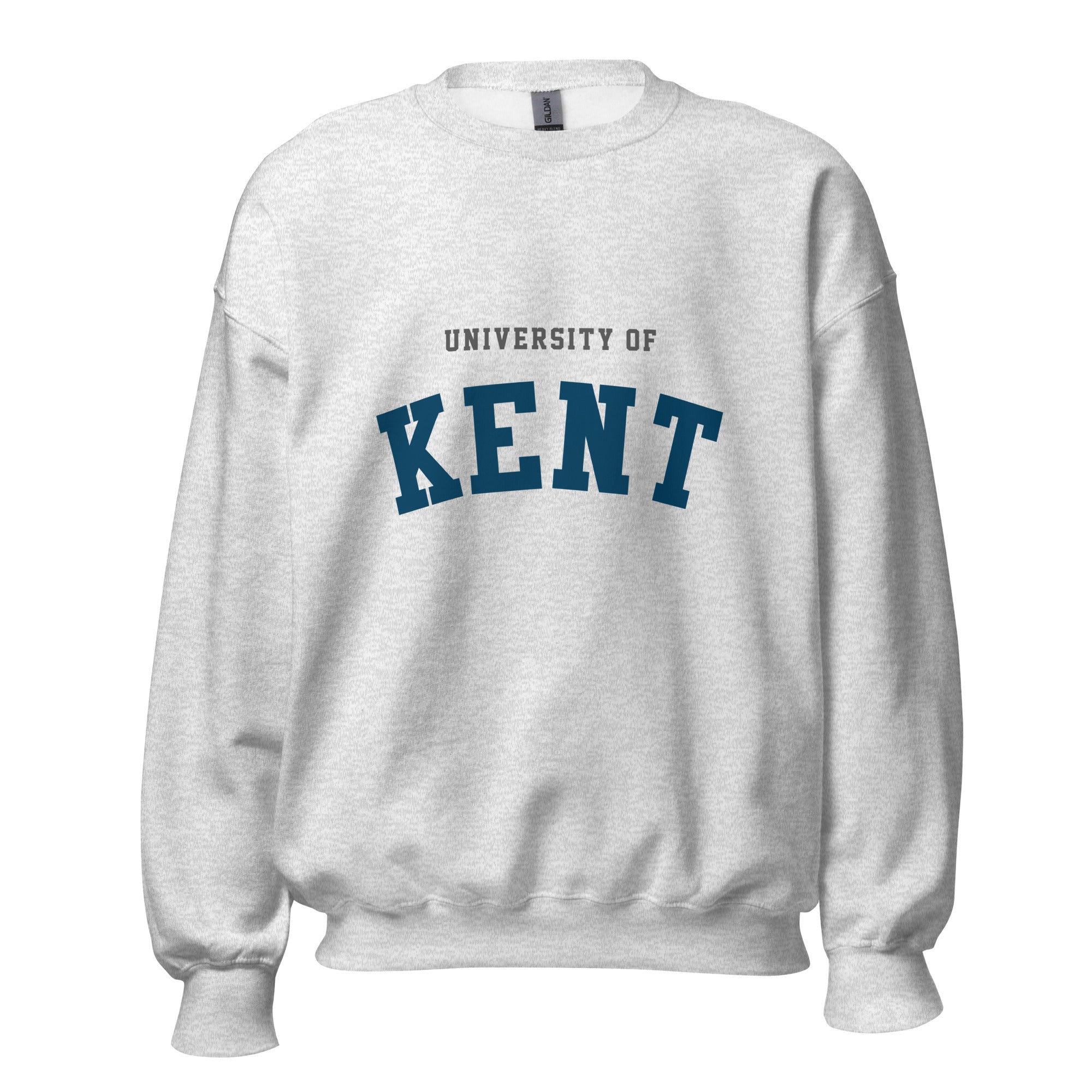 Unisex black sweatshirt featuring University of Kent logo printed across the front chest