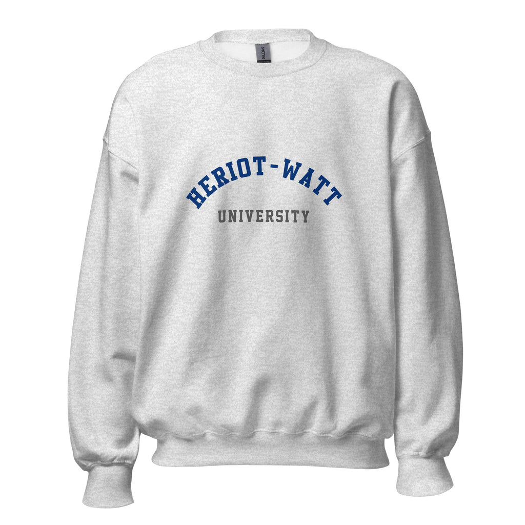 Unisex black sweatshirt featuring Heriot-Watt University logo printed across the front chest