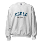 Unisex black sweatshirt featuring Keele University logo printed across the front chest