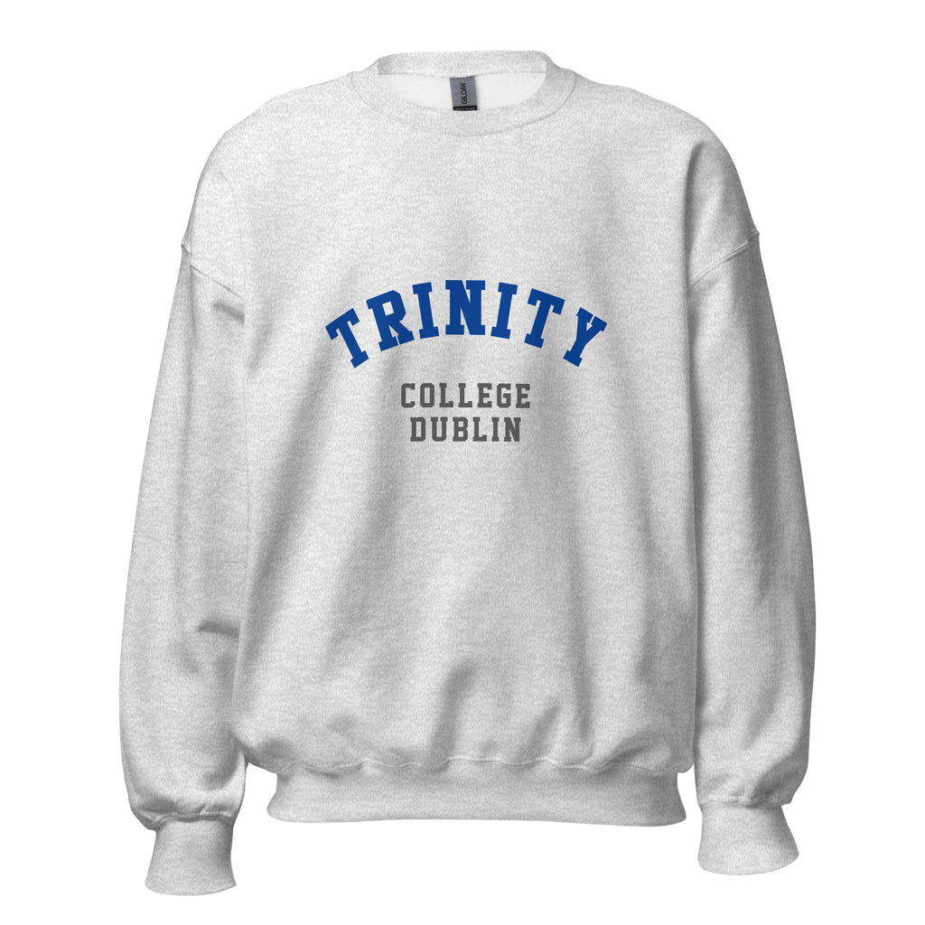 Unisex black sweatshirt featuring Trinity College Dublin logo printed across the front chest