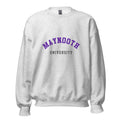 Unisex black sweatshirt featuring Maynooth University logo printed across the front chest