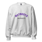 Unisex black sweatshirt featuring Maynooth University logo printed across the front chest