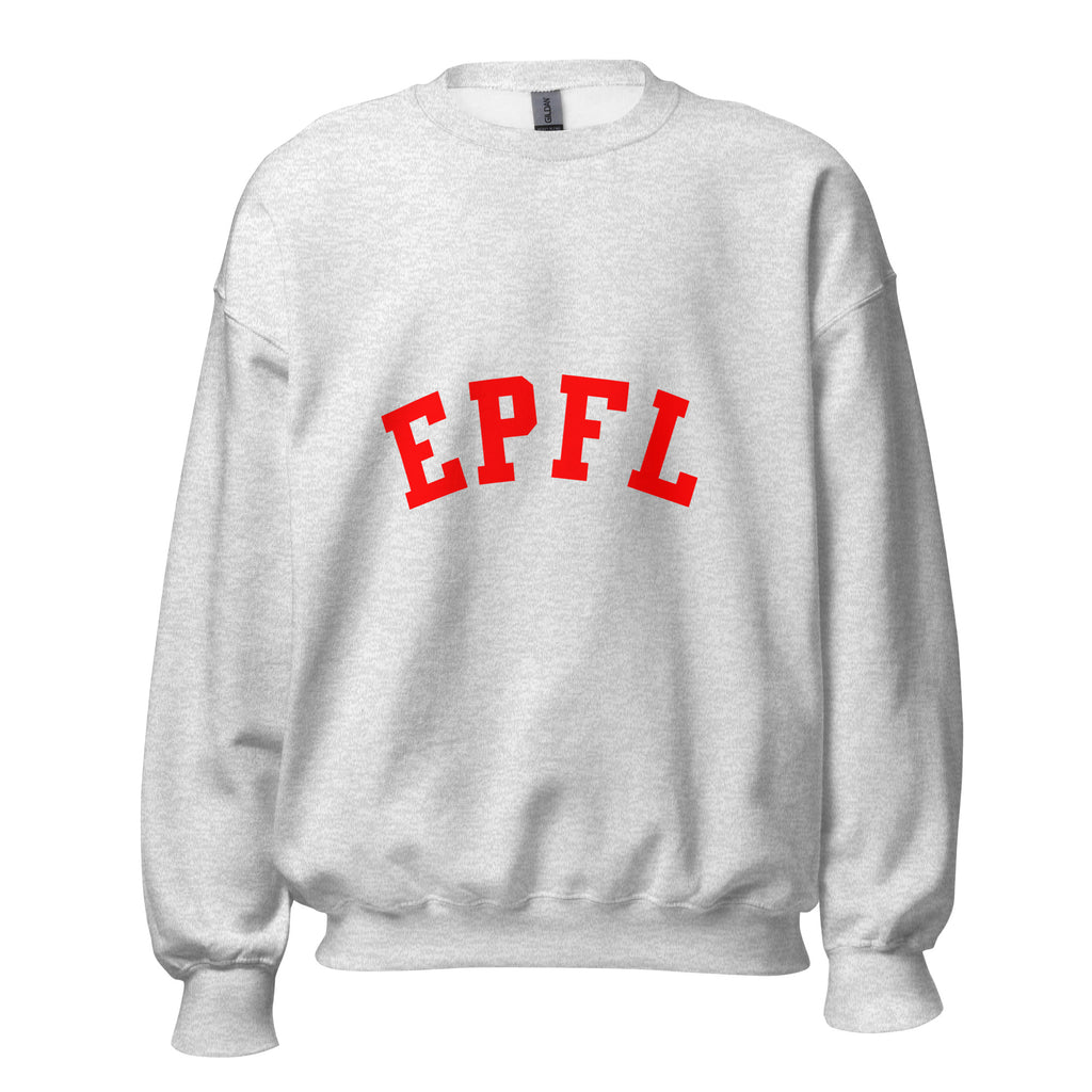 Unisex black sweatshirt featuring EPFL logo printed across the front chest