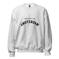 Unisex black sweatshirt featuring University of Amsterdam logo printed across the front chest