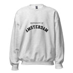 Unisex black sweatshirt featuring University of Amsterdam logo printed across the front chest
