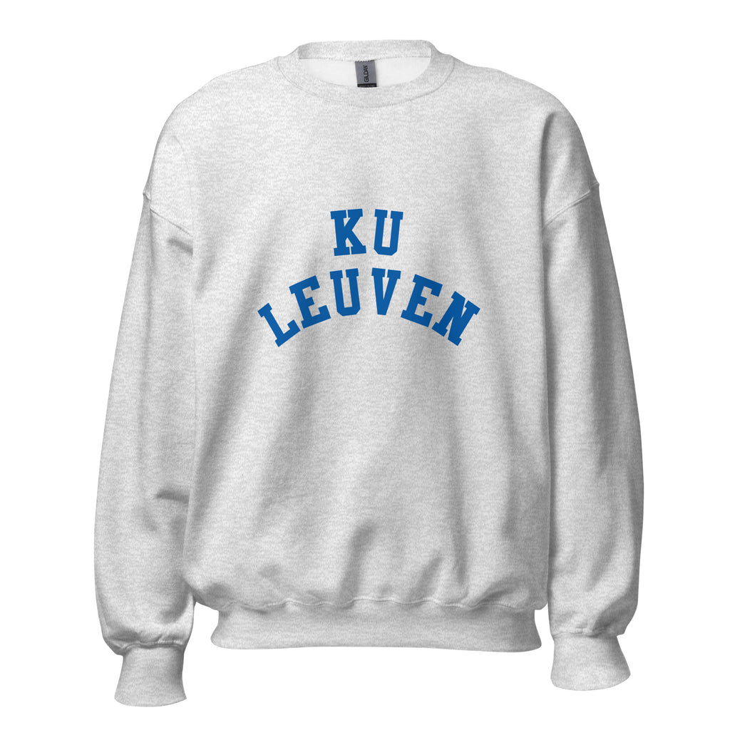 Unisex black sweatshirt featuring KU Leuven logo printed across the front chest