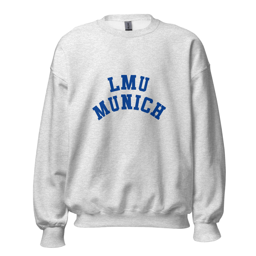 Unisex black sweatshirt featuring LMU Munich logo printed across the front chest