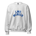 Unisex black sweatshirt featuring LMU Munich logo printed across the front chest