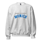 Unisex black sweatshirt featuring Technical University of Munich logo printed across the front chest
