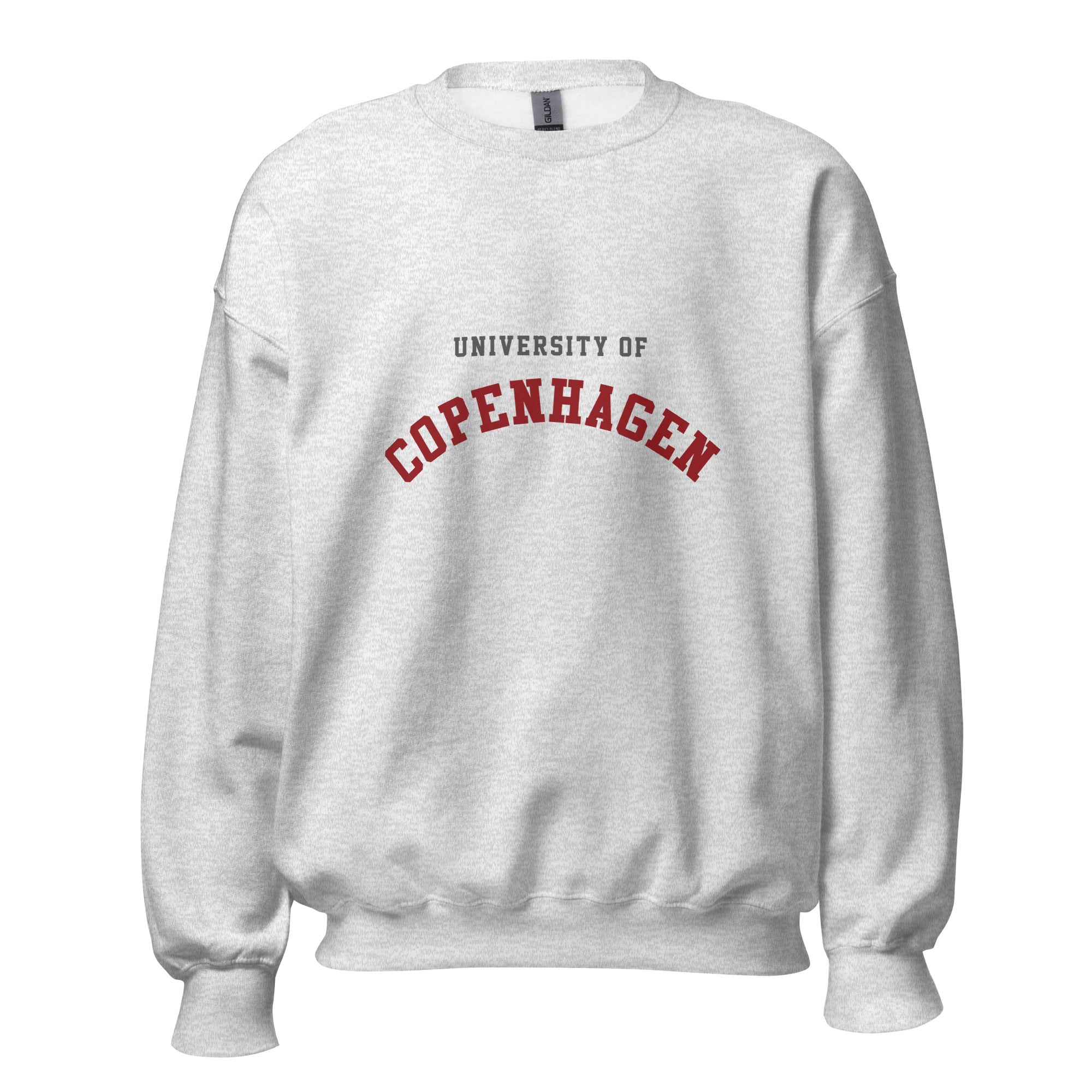 Unisex black sweatshirt featuring University of Copenhagen logo printed across the front chest
