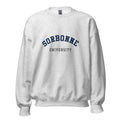 Unisex black sweatshirt featuring Sorbonne University logo printed across the front chest
