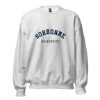 Unisex black sweatshirt featuring Sorbonne University logo printed across the front chest