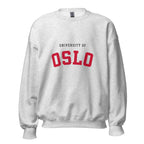 Unisex black sweatshirt featuring University of Oslo logo printed across the front chest