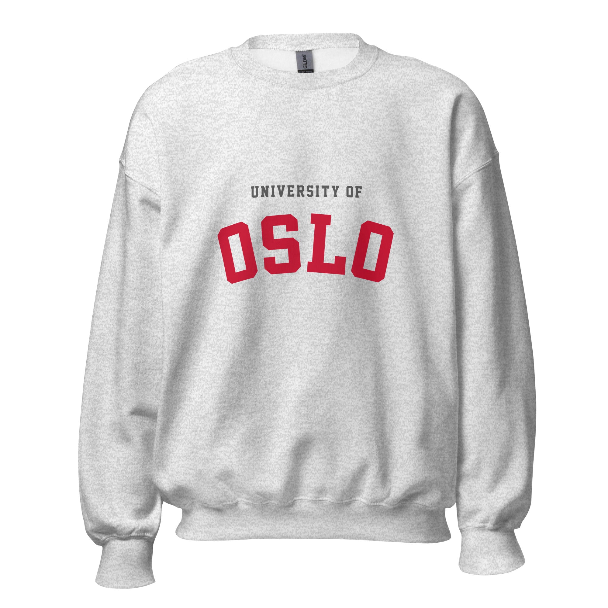 Unisex black sweatshirt featuring University of Oslo logo printed across the front chest