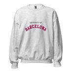 Unisex black sweatshirt featuring University of Barcelona logo printed across the front chest