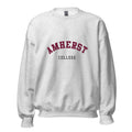 Unisex black sweatshirt featuring Amherst College logo printed across the front chest