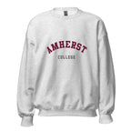 Unisex black sweatshirt featuring Amherst College logo printed across the front chest