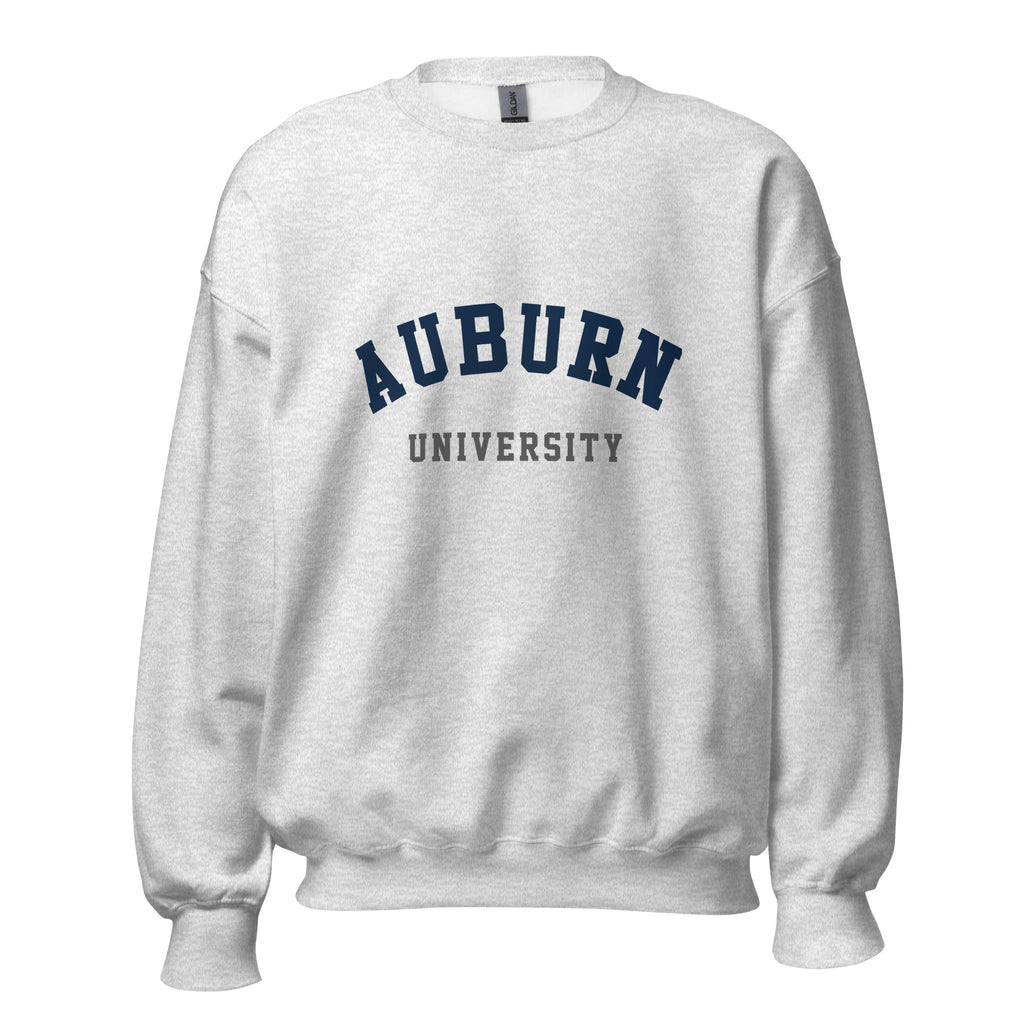 Unisex black sweatshirt featuring Auburn University logo printed across the front chest